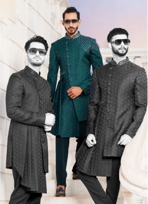 Traditional Wear Brocade Silk Indowestern Set For Men