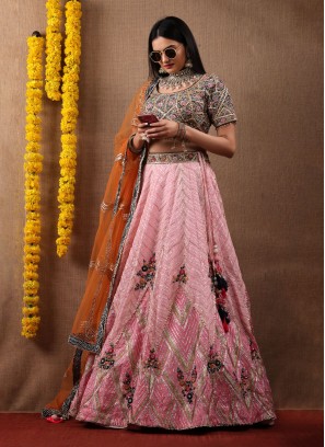 Amazing Light Pink Georgette Lehenga With Purple Dupatta – Adore Styelsus