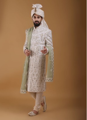 Rosy Brown Thread Embroidered Men Sherwani