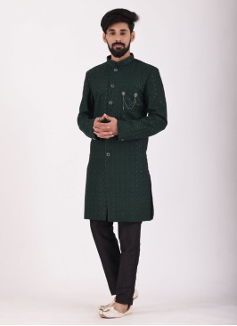 Traditional Wear Green And Black Indowestern Set