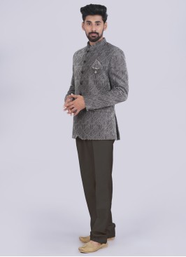 Traditional Wear Grey Velvet Jodhpuri Suit