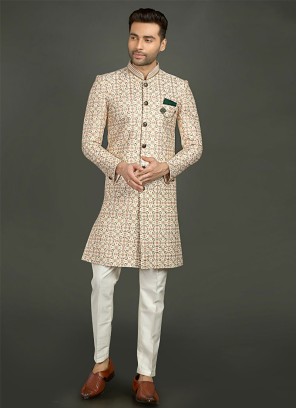 Traditional Wear Indowestern In Cream Color