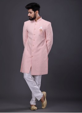 Traditional Wear Indowestern In Peach Color