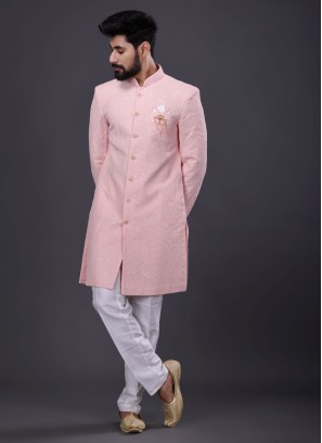 Traditional Wear Indowestern In Peach Color