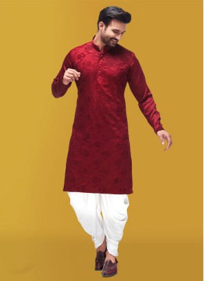 Traditional Wear Maroon And White Indowestern Set