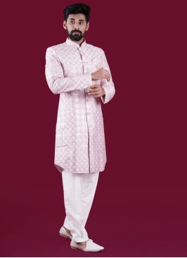 Traditional Wear Onion Pink Indowestern in Art Silk
