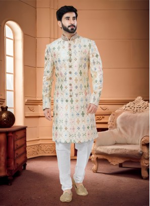 Traditional Wear Silk Indowestern Set For Men