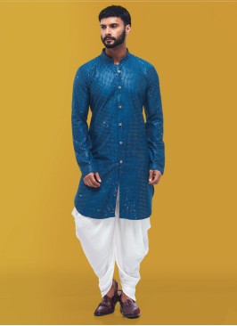 Teal Blue Sequins Embellished Indowestern for Men