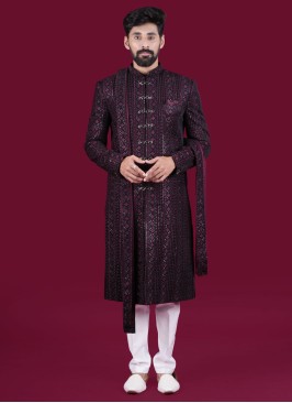 Traditional Wear Wine Indowestern In Velvet