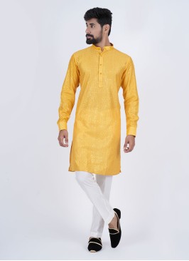 Traditional Yellow Embroidered Kurta Pajama