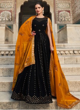 Black Georgette Sequins & Thread Embroidered Gown