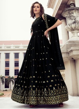 Black Designer Sequins Georgette Gown