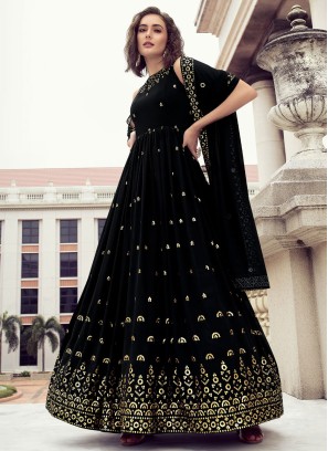 Black Designer Sequins Georgette Gown