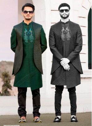 Trendy Jacket Style Indowestern With Peacock Motifs