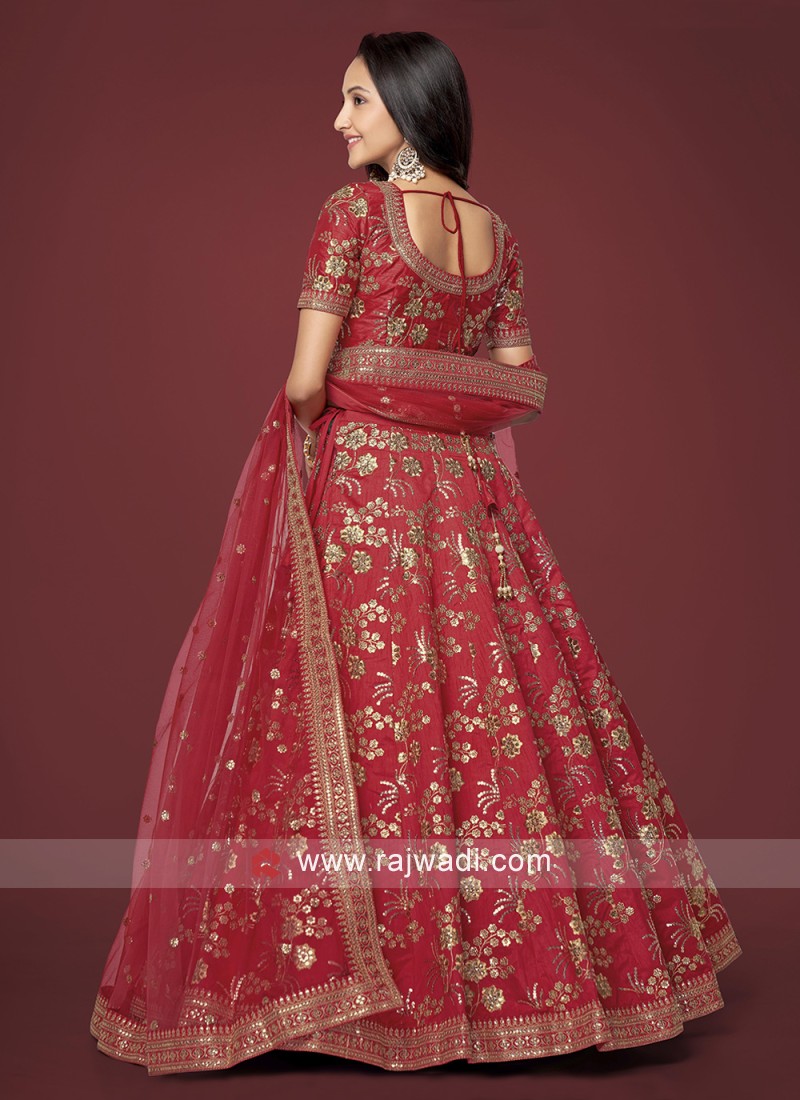 Graceful Red Zari Embroidered Wedding Lehenga Choli