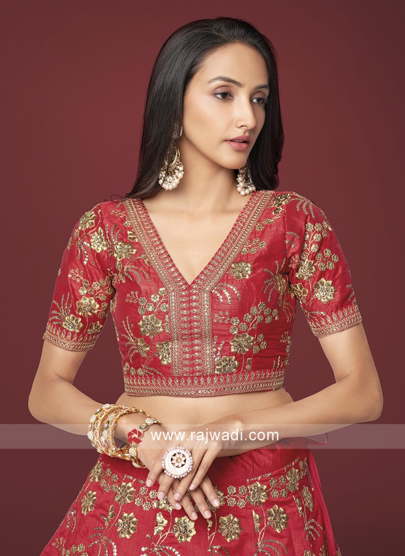 Graceful Red Zari Embroidered Wedding Lehenga Choli