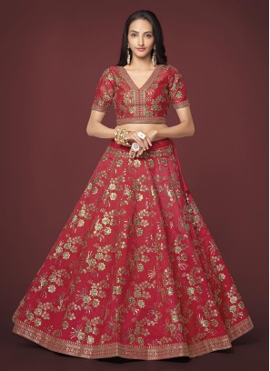 Graceful Red Zari Embroidered Wedding Lehenga Choli
