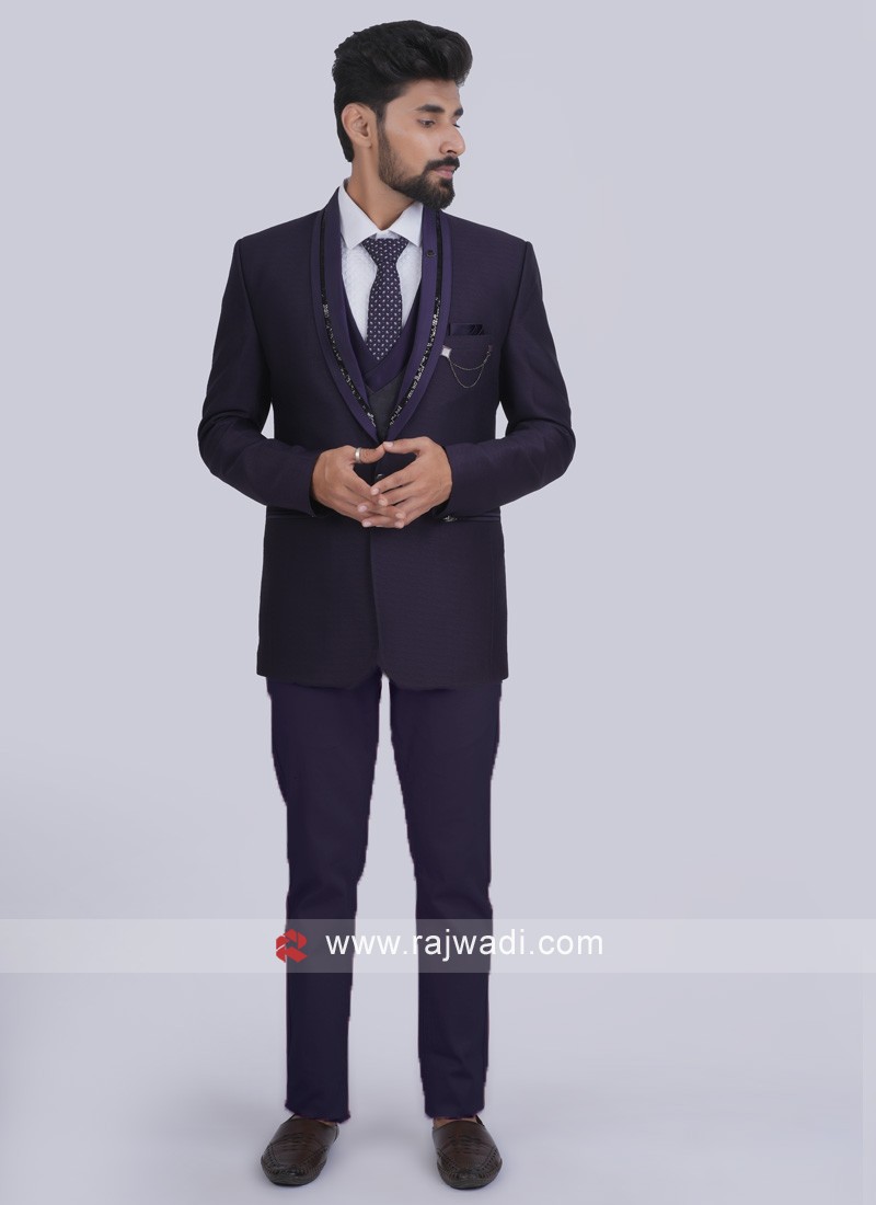 Trendy Purple Imported Coat Suit For Reception