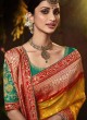 Mustard and Red Bandhej Silk Saree