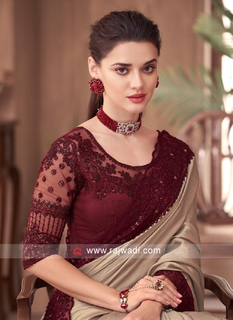 Maroon Patta Traditional Silk Saree With Attached Blouse – Zariknyaa