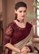 Beige and Maroon Shimmer Silk Saree