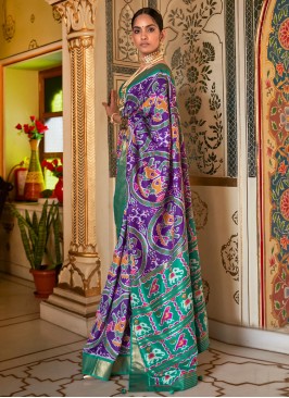Purple and Green Woven Patola Silk Saree
