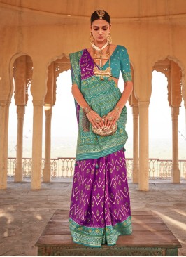 Turquoise & Purple Designer Patola Silk Saree