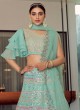 Turquoise Mirror Embroidered Lehenga Choli