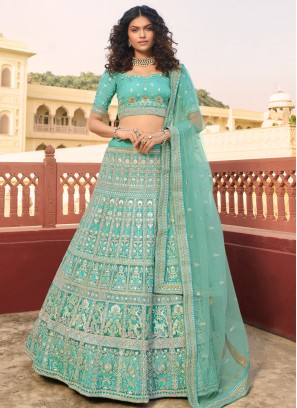 Turquoise Organza Sequins Lehenga Choli