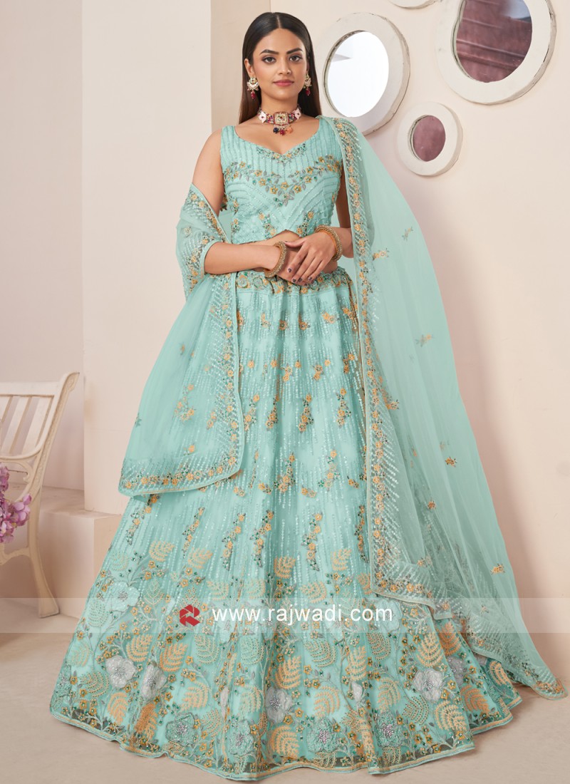 Gray Designer Embroidered Net Wedding Kurti Style Lehenga