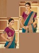 Turquoise Silk Embroidered Contemporary Saree