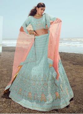 Turquoise A-Line Designer Lehenga Choli