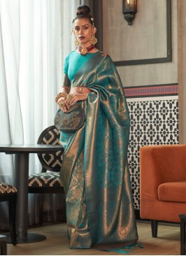 Turquoise Traditional Silk Saree