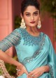 Turquoise Georgette Satin Classic Saree