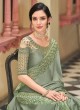 Designer Embroidered Pista Green Silk Saree