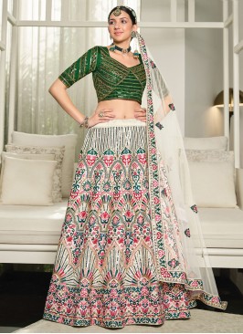 Off White Embroidered Silk Lehenga Choli