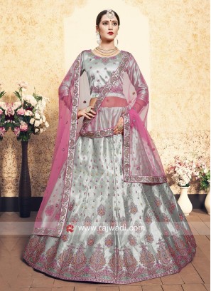 Satin Lehenga Choli in Light Grey