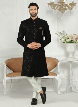 Velvet Black Sequins Work Indowestern