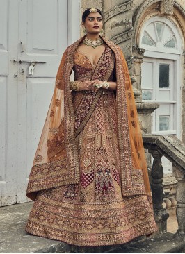 Velvet Bridal Wear Heavy Embroidered Lehenga Choli With Two Dupatta