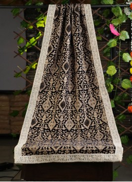 Velvet Embroidered Dupatta In Navy Blue