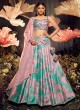 Pink and Sea Green Velvet Embroidered Lehenga Choli