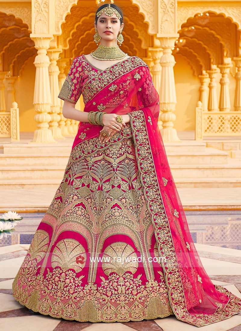 Bridal Heavy Embroidered Lehenga Set in Red