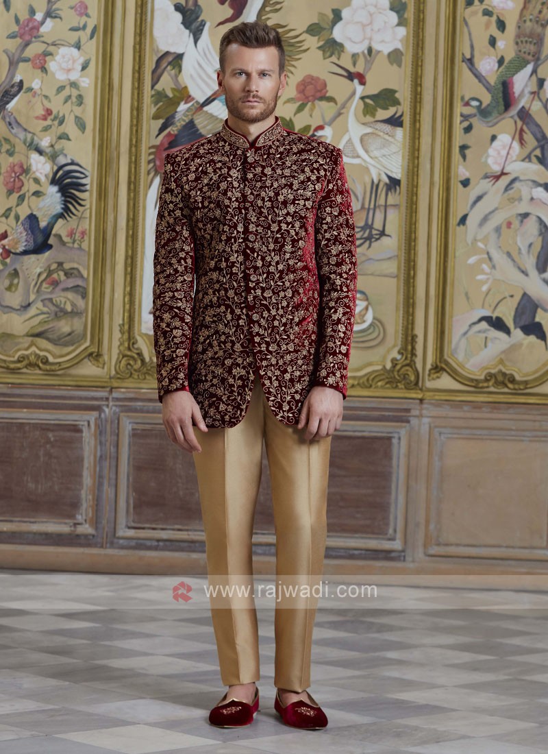 Jodhpuri Royal Golden Brown Suit Bandgala Suit Wedding Suit Sainly– SAINLY