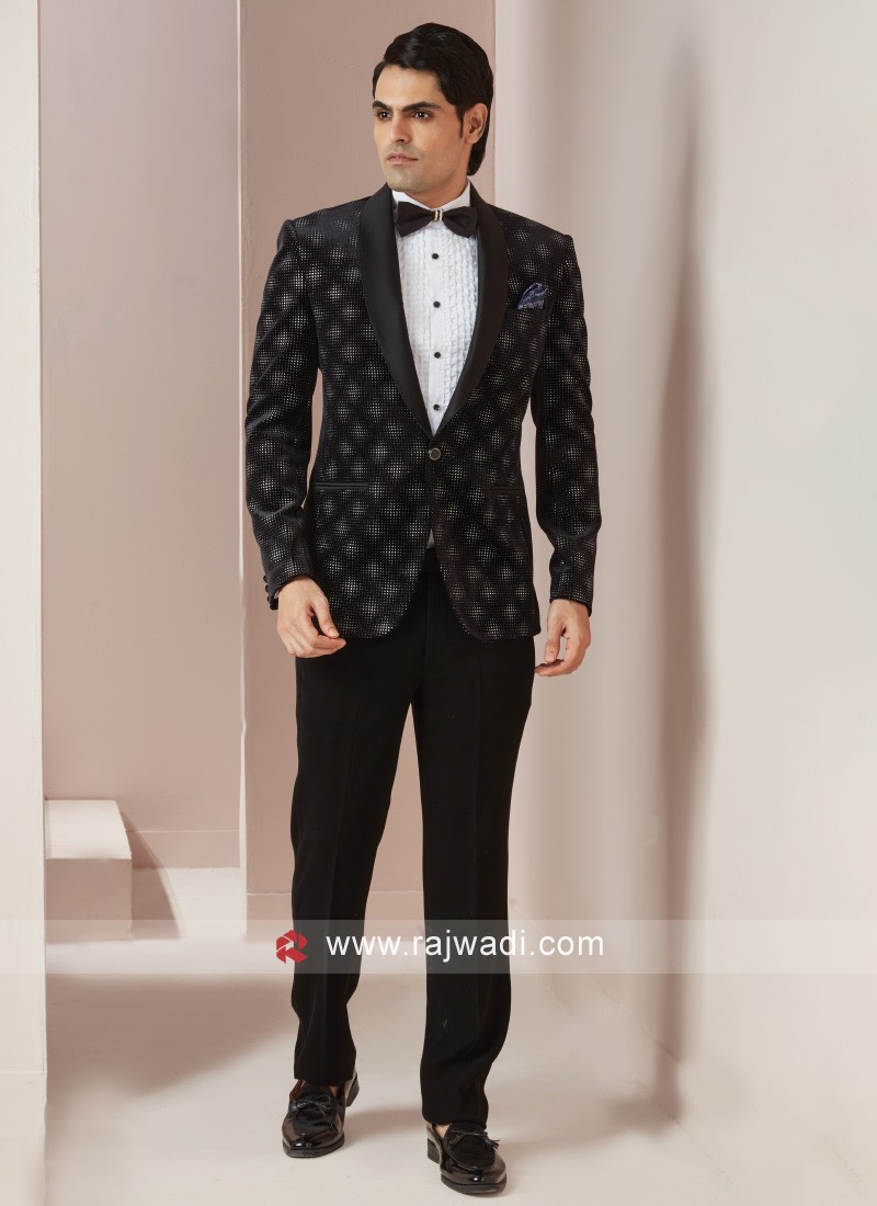 Korean Black Plain-Solid Premium Terry-Rayon Single-Breasted-Suits for Men.