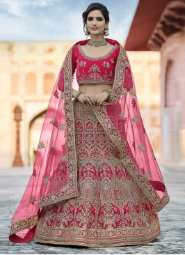 Velvet Lehenga Choli in Pink