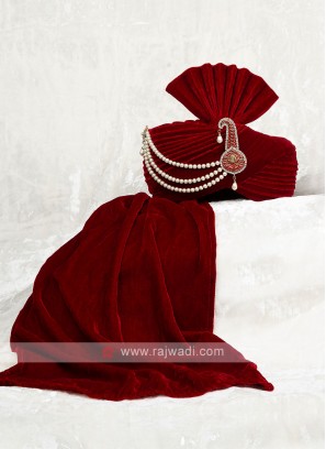 Velvet Maroon Color Wedding Safa