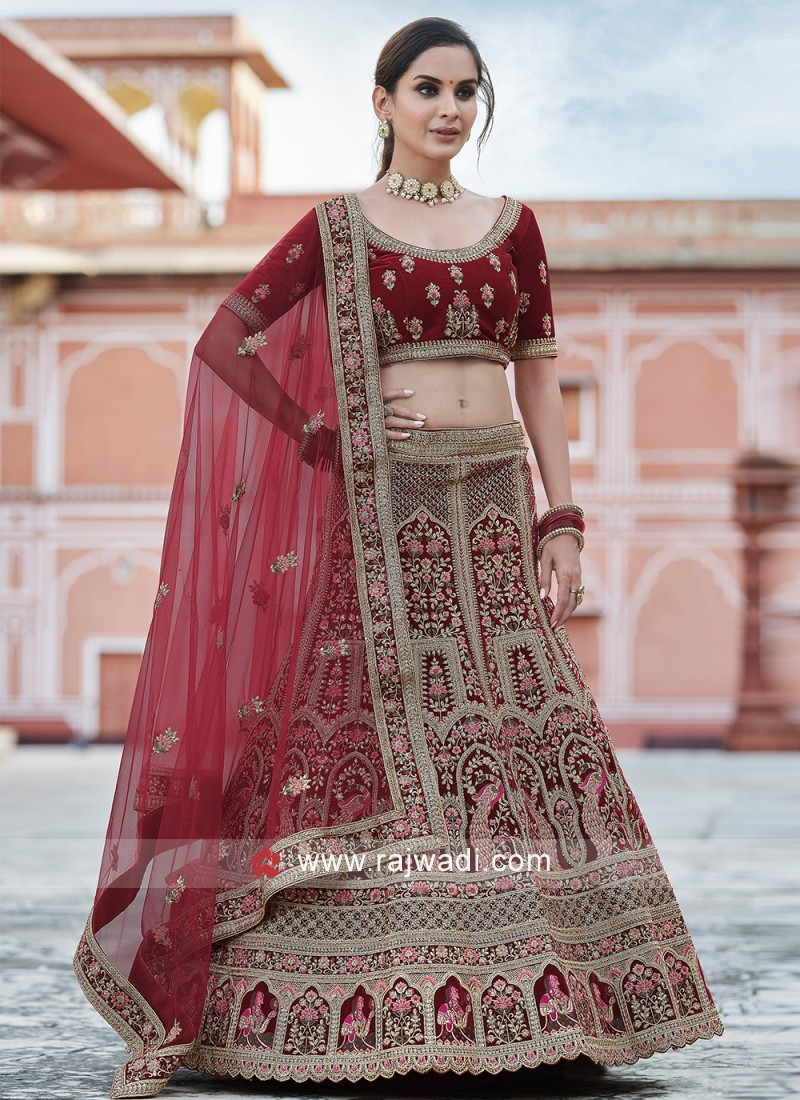 Velvet hot sale maroon lehenga