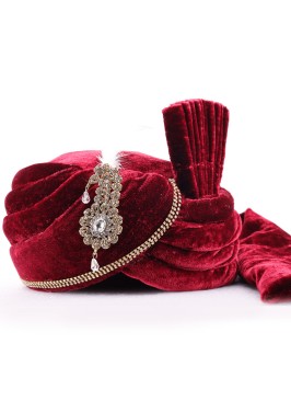 Velvet Maroon Turban For Dulha