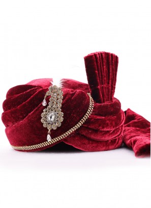 Velvet Maroon Turban For Dulha