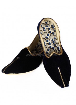 Velvet Navy Blue Groom Mojari